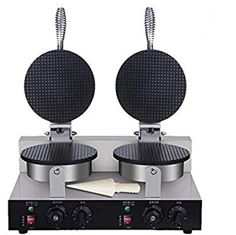 Commercial Double Head Electric Ice Cream Cone Waffle Maker Machine, Temperature and Time Control, for Restaurant Bakeries Snack Use, 2000W