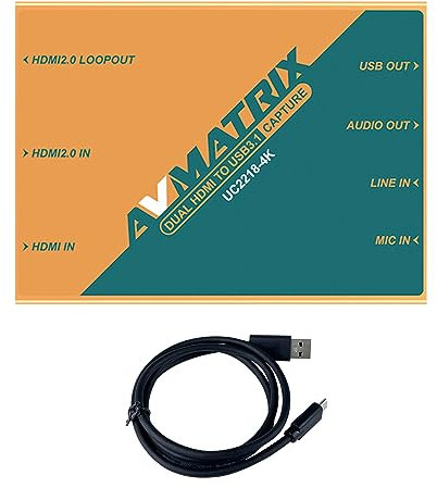 AVMATRIX UC2218-4K Video Game Capture Card for Live Stream 1440p/ 4K, Capture two HDMI videos and audios simultaneously, 4K@60Hz Uncompressed video & audio capture USB 3.1 TYPE-C,Plug-and-Play