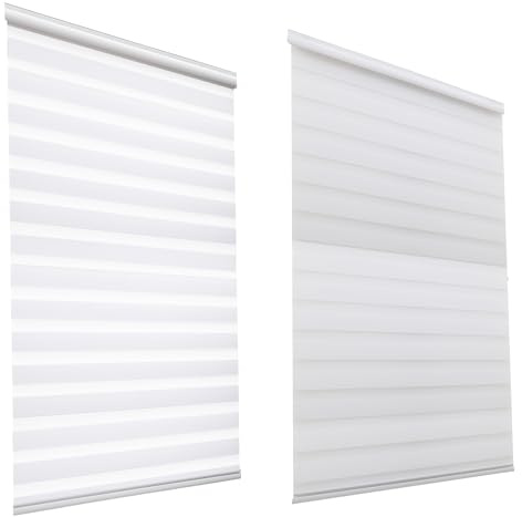 HSYLYM Day and Night Roller Blinds Dual Layer W70 x L150 CM White | Privacy Protection,Durable,Maintaining Good Ventilation and Light Transmission,Made of 100% Polyester,Blackout Fabric