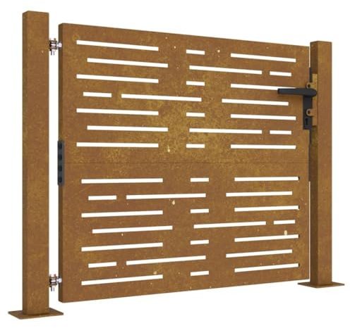 vidaXL Cancello da Giardino 105x80m in Acciaio Corten Design Quadrato, cancello in Metallo, cancello da Giardino Anteriore, cancello da Giardino con Serratura