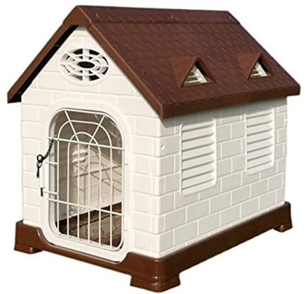 Hundehütte mit Tür, Kunststoff, wasserdicht, belüftet, für Haustiere, Welpen, Hundehütte, Hundehütte mit Lüftungsschlitzen, große Kiste für jedes Wetter, perfekt