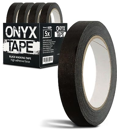 SWAVGO - Kreppband Schwarz (Onyx) 19 mm x 50 m 5 Stk/Pack - Malerkrepp Abklebeband Klebeband für Malerarbeiten Dekoration Tattoo Kosmetik Studios (5)