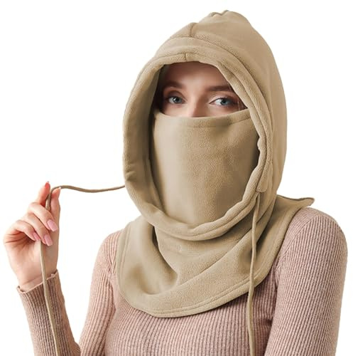AYPOW Thermo Fleece Sturmhaube für Damen, Winter Warm Verdickt Winddicht Gesichtshaube Skimaske, Multifunktionale Thermo Fleece Kapuze Mütze mit Nackenwärmer Halswärmer, zum Laufen Radfahren Outdoor