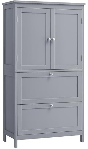 VASAGLE Mobile da Bagno, Mobiletto da Bagno, Credenza da Cucina, Armadietto con 2 Cassetti e 2 Ante, Ripiano Regolabile, 30 x 60 x 110 cm, Grigio Tortora BBC551G02