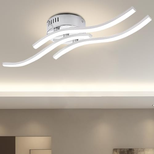 Sweier LED-taklampa, 3 integrerade LED-lampor med dimbar fjärrkontroll, 22 W, 2 200 lumen, takvågformad lampa, böjd taklampa för hall, sovrum, kök, vardagsrum
