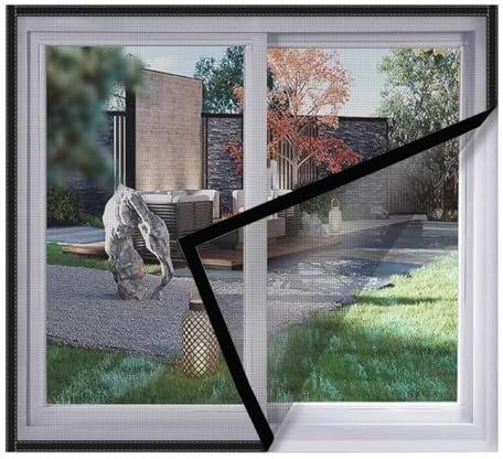 Fliegengitter für Fenster, ist Ideal für die BalkonFenster, KellerFenster und TerrassenFenster, Ohne Bohren, Nicht Kürzbar- Schwarz,110x145cm