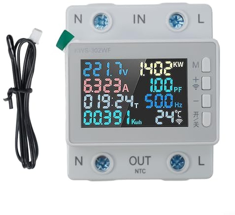 für Tuya WiFi Smart Power Monitor, Smart Energy Meter mit Überspannungs- und Unterspannungsschutz 170–270 V, 0–9999 kWh, mit Smart Life/Tuya App (KWS – 302WF (mit WLAN und Stromausfällen))