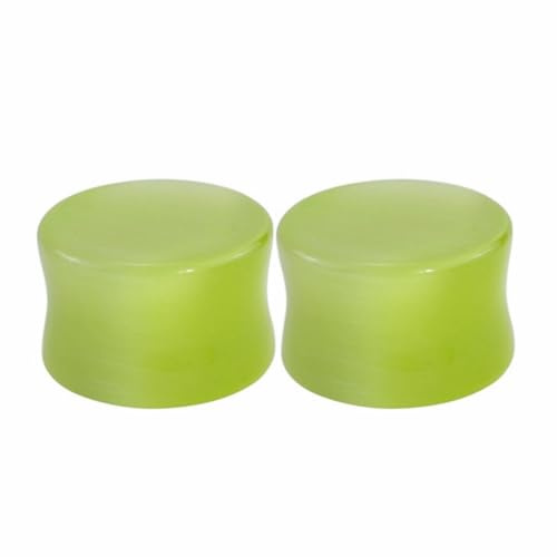 Decentraland 2 tapones para los oídos de piedra orgánica de ojo de gato verde de hierba natural de 6 mm (2G), calibres de doble acampanado, túneles de carne, piercing corporal, aretes de tuerca,