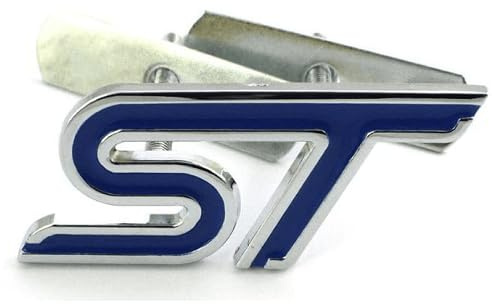 AUTOZOCO Insignia ST Line para Parrilla Coche, Emblema ST Line Parrilla, Insignia Diseño de Coche ST Line, Compatible con Ford, Aleación de Metal, Medidas 8 x 3.5 cm, Azul y Plateado