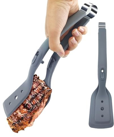 DONQL Küchenzange Zange Küche aus Silikon, 2 in 1 Spatel und Zange, Fried Egg Spatula, Doppelseitige Schaufelclip zum Braten Fisch, Grillzange zum Greifen und Wenden von Spiegeleiern Pfannkuchen Brot