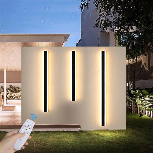 TZSMUM LED Lange Außenwandleuchte Dimmbar Wandlampe Außen mit Fernbedienung IP65 Wasserdicht Aluminium Wandbeleuchtung Für Veranda Schlafzimmer Wohnzimmer Terrassenbeleuchtung (Schwarz,100CM)