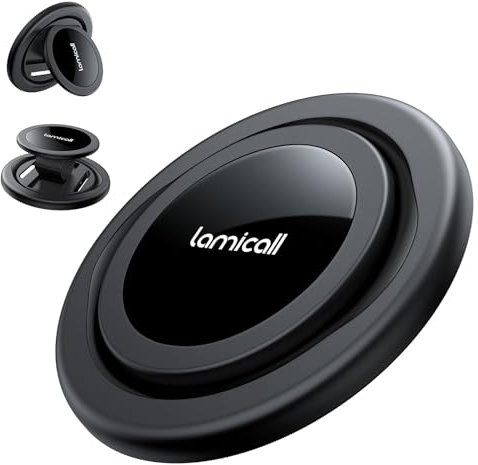 Lamicall Support et Poignée Téléphone Magnétique pour MagSafe - [2024 Fin et Léger] 360° Rotation, Anneau Magnétique Téléphone avec Sangle en Cuir Souple pour Serie iPhone 17 16 15 14, Android – Noir