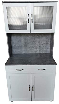 HTI living Küchenbuffet mit Glasteil Beton Weiß Blanca Küchenschrank Hochschrank