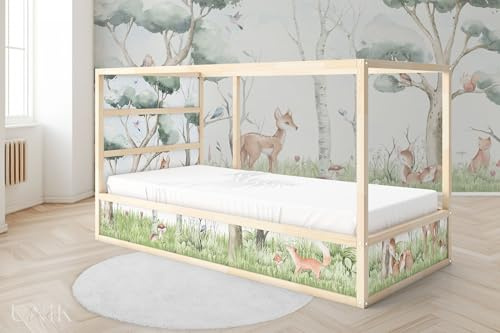 Unik Nordic Aufkleber für IKEA KURA Hochbett, Waldtiere Landschaft 5-Sticker-Set Oben, Bettaufkleber, Sticker für Kinderbett, Möbelfolie fürs Kinderzimmer, Bettfolie für Kinder