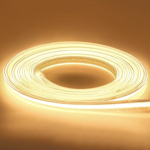 pcning Luz COB LED Tira 5 Metro 220V Blanco Calido 3000K con Enchufe sin Transformador IP67 Waterproof, 5M 230 Volt Bright LED Lights Strip (Blanco Cálido, 5M)