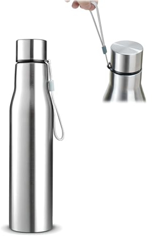 17oz/24oz/32 oz insulated water bottle,Stainless steel sports water bottle with strap; wide mouth leak-proof sports water bottle; suitable for office, travel, outdoor sports (17OZ/500ML) (17 OZ)