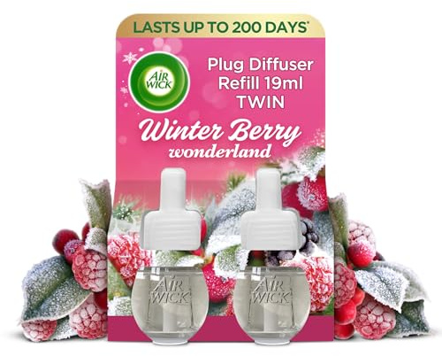 Airwick Air Freshener Plug in Diffuser Twin Refill, Room Air Freshener, Winter Berry Wonderland, 2 x 19ml, Lasts Up to 200 Days (100 Days per Refill)