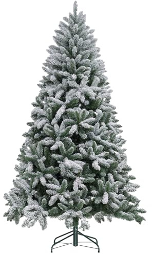 HOMCOM Árbol de Navidad 210 cm Árbol de Navidad Artificial Nevado con 1021 Ramas y Soporte de Metal Árbol Navideño para Salón Interior Verde