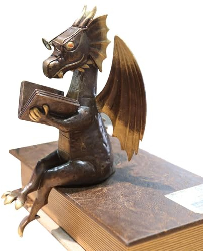 Dragon Reading Book Statue - Resin Dinosaur Reading Figurine Sculpture Crafts | Garden Dinosaur Figures Art | Outdoor Garden Decoration Desk Ornament | Collectible For Family Lovers
