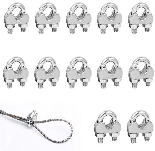 12 Pezzi Clip per Cavo Metallico Serracavo Acciaio M4, Morsetti Serracavo in Acciaio Inox, Morsetti Serracavo in acciaio INOX per Cavo Acciaio, per Cavi Funi Metalliche,Stendibiancheria