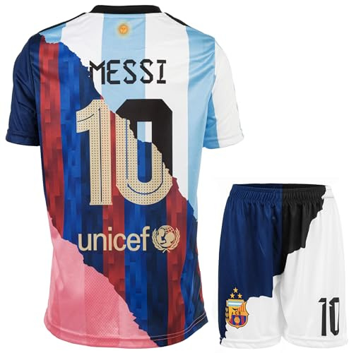 HUSSATEX Miami Argentinien Barcelona Trio Special Vintage Edition Leo #10 Kinder Fußball Trikot & Shorts Geschenkset Jugendgrößen (Mix, 152)