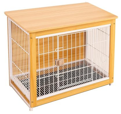 Haustierbox, Hundebox aus Holz, Möbel-Hundebox mit Universalrädern, mittelgroßer und Kleiner Hundezwinger, verdickter Kohlenstoffstahldraht, Starke Tragfähigkeit, geeignet für Innenzwinger (