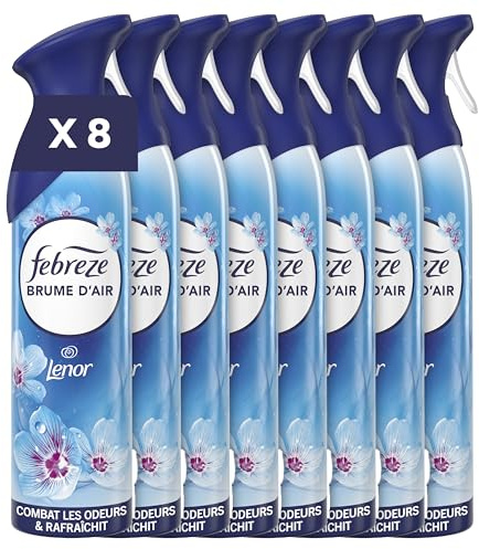 Febreze Spray Désodorisant (185ml x8), Parfum Eveil Printanier de Lenor, 2en1, Combat Efficacement Les Odeurs, Laisse Un Parfum Frais