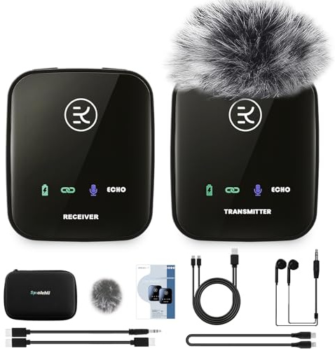 Spolehli lavalier mikrofon Wireless mit Aufbewahrungsbox, kabelloses Mikrofon für iPhone/Typ-C/Kamera/Laptop, Mikrofon für Handy mit 50,3 m Stabiler Übertragung für Live-Stream/Vlog (1TX+1RX)