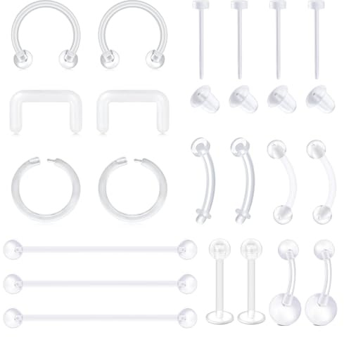 D.Bella Klar Piercing Hållare Set Bioflex Klar Näpp Labret Stud Septum Ring Ögonbryn Tunga Magknapp Piercing Örhänge Brosk Plast Industriell Hållare