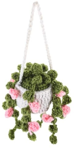 SUPVOX Handmade Crochet Spider Plant Potted Plant Car Hanging Ornament Craft Decoration for Rearview Mirror