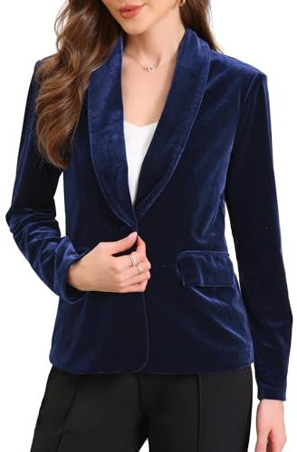 Allegra K Donna Blazer in Velluto con Colletto A Scialle Maniche Lunghe Bottoni in Giù Giacche da Cocktail Business Blu Reale S