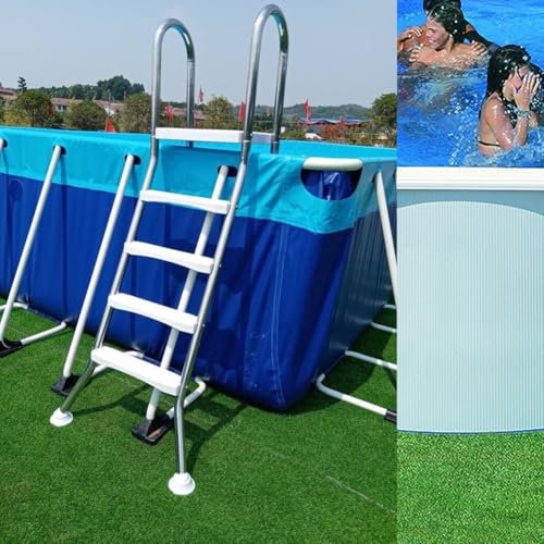 BOTOWI 4-Stufige Poolleiter, Oberirdische Schwimmbadleiter 135 cm, Korrosionsbeständiger Edelstahl-Metallrahmen Mit Strapazierfähigen, Rutschfesten Kunststoffstufen, Gewichtskapazität 500 Lbs
