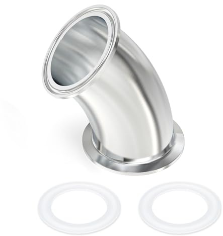 ERGAOBOY 1Pcs SS304 2 Inch Tube OD 2 Inch Flange 45 Degree Elbow | Includes silicone gaskets, 45-degree angle curved profile, ferrule flange ends, for sanitary fluid lines
