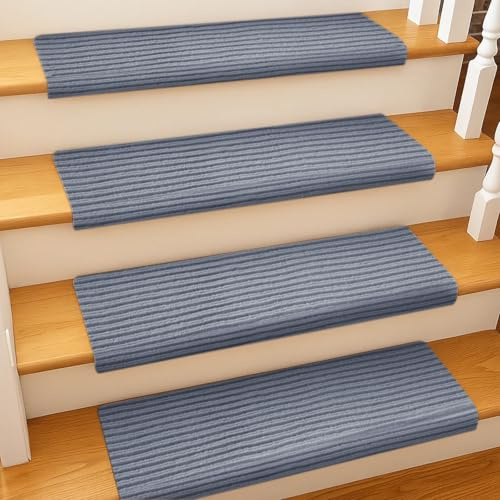 BREEZENEST 15 PCS Self-Adhesive Stair Treads for Carpet Steps - Non-Slip Stair Mats, Fabric Reusable Anti-Slip Stair Pads for Home Pets & Elders (Light Gray, 60x23cm)