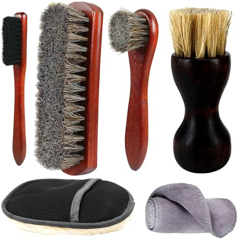 ZVBRSKM 6-teiliges Schuhbürste,Schuhputzbürste, Schuhputzset mit Wildlederbürste, Schuhpflege Set für verschiedene Materialien, inklusive Schuhputztücher und Schuhbürsten,Schuhbürsten set