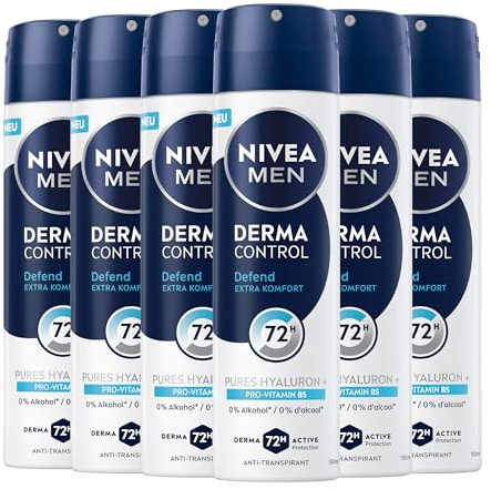 NIVEA MEN Derma Control Defend Deo Spray (150 ml), zuverlässiger 72h Antitranspirant Schutz, Deo für Männer mit Hyaluron und Pro-Vitamin B5 (6 x 150 ml)