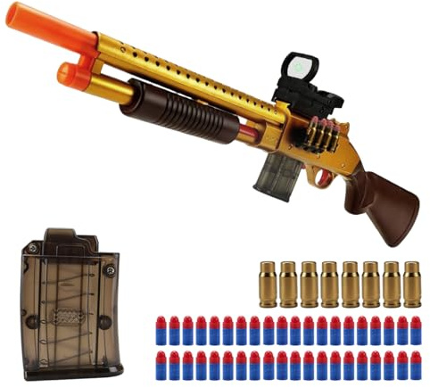 Double Barrel Toy Foam Blaster with Geen Dot Scop Foam Squirt Foam Dart Blaster Soft Bullets Toy Blaster Realistic Pump-Action Airsoft Blasters for Ages 14+