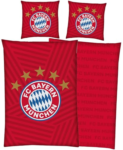 FC Bayern München Bed Linen Player Red 135 x 200 cm + 80 x 80 cm 100% Cotton Renforcé / Linon Record Champion Mia San Mia Alliance Arena Football Fan Item Zip Gift Idea Kane Musiala Olise