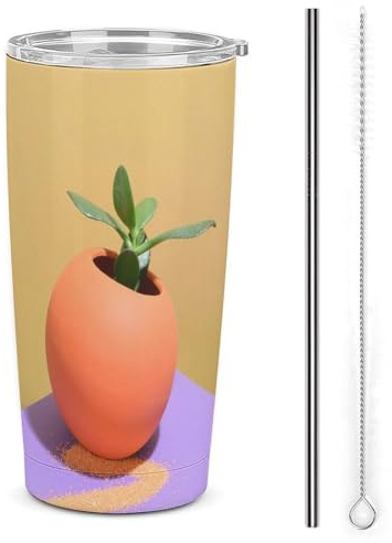 SMAZDFXX Potted LeS PlanteS, Green and Fleshy Insulated Tumbler with Straw - for Hot and Cold Drinks - Stainless Steel Solvent with Leakproof Lid 30oz