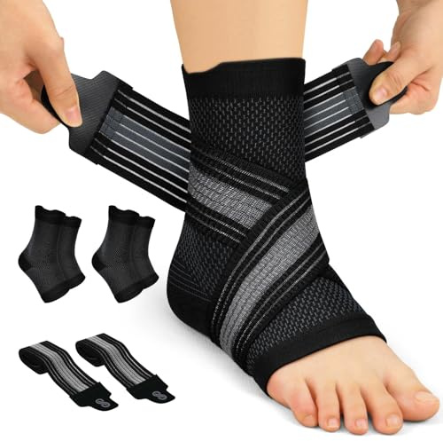 PAPLUS 2 Pairs Ankle Braces for Men & Women Plantar Fasciitis Relief- Adjustable Ankle Support for Foot Pain, Achilles Tendonitis Brace - with Removable Strap for Swelling Black