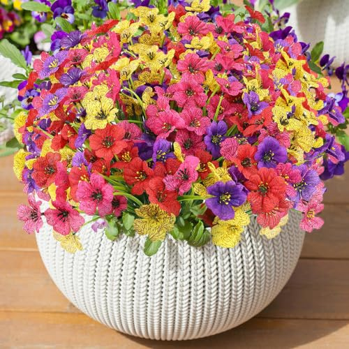 XIANNVXI Lot de 16 Fleurs Artificielles Réalistes UV Résistantes | Décoration sans entretien pour Cimetière, Jardin, Balcon et Extérieur