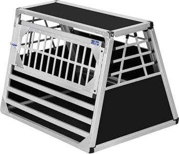 ALPUNA Transportbox N98 – Aluminium Einzelbox für Hunde 66×86×63 cm, Auto Hundebox mit Notausstieg, sicherer Hundetransport im Kofferraum
