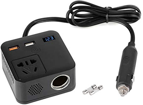 Torvex Power Inverter, trasformatore di tensione convertitore per auto da 150 W da 12 V a 220 V con caricatore USB QC3.0 per presa di corrente del veicolo