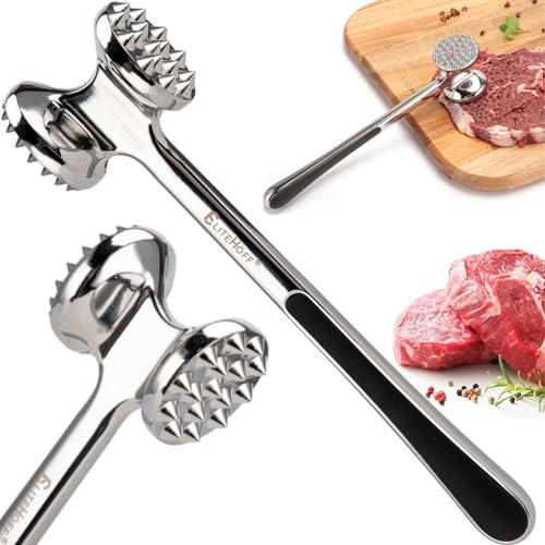 EliteHoff Fleischklopfer - Fleischhammer Schnitzelklopfer Fleischplattierer – Meat Tenderizer Küchenhelfer Werkzeug für Zartmachung von Steak Rind Geflügel – Metall, Gummigriff, Spülmaschinenfest