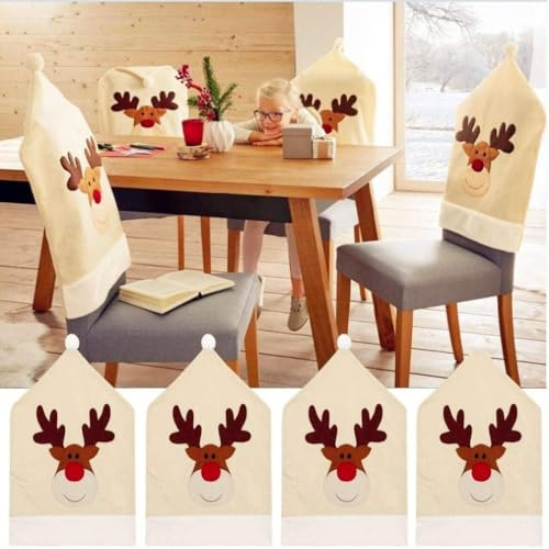 Topanke Rentier Weihnachten Stuhlhusse (4er Set) Hirsch Weihnachtstisch Dekoration 50x60cm