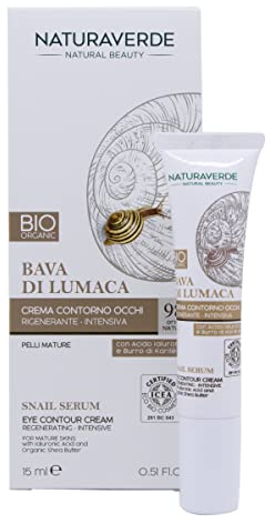 Naturaverde | BIO - Crema Contorno Occhi alla Bava di Lumaca, Crema Contorno Occhi Rigenerante Intensiva, Crema Contorno Occhi con Acido Ialuronico e Burro di Karitè BIO, Certificata ICEA, 15ml