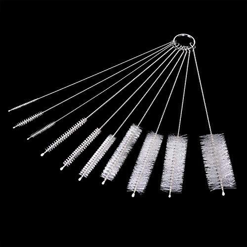 Mini Skater Stainless Steel Test Tube Brushes Set for Cleaning Grill Drill Kit Clean Brushes for Pipes Teapot Tumbler Reusable Long Straw Cleaners Brush for Small Spaces Baby Bottles (White - 10 pcs)