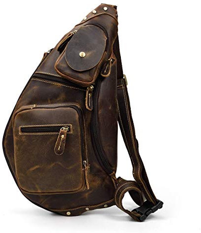 LUUFAN Herren Echtes Leder Sling Bag Brusttasche Cross Body Bag Cross Durable Schulter Rucksack (Brown 3)