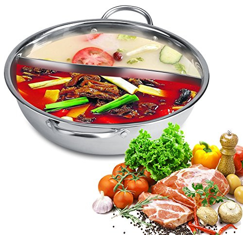 Yuanyang Hot Pot, Olla Caliente De Acero Inoxidable Con Divisor De Ollas De Cocción, Cocina De Inducción Con Separación De Dos Sabores Para Cocina De Inducción Eléctrica Con Estufa De Gas(34cm)