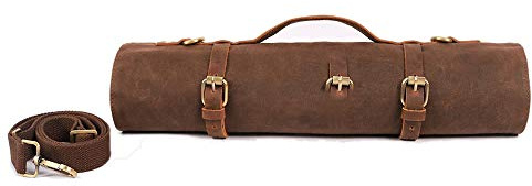 Grand sac à couteaux de chef en toile cirée, 11 poches pour outils de cuisine, facilement transporté par bandoulière pour chefs professionnels, étudiants et écoles culinaires.